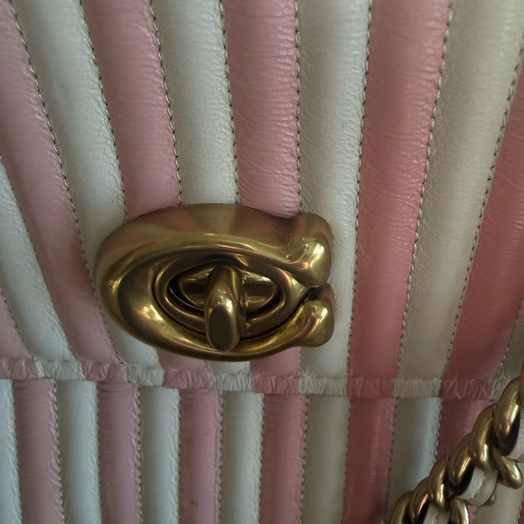 Coach Pink and White Striped Chain Shoulder Bag - Picture 5 of 8